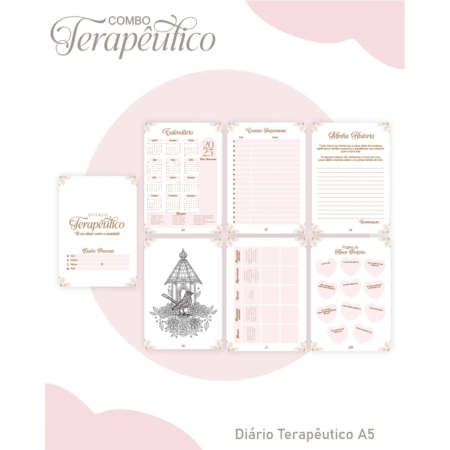 Encadernação Agenda e Diário Terapêutico Rosa Clean 2