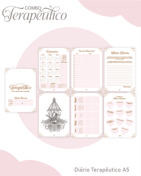 Encadernação Agenda e Diário Terapêutico Rosa Clean