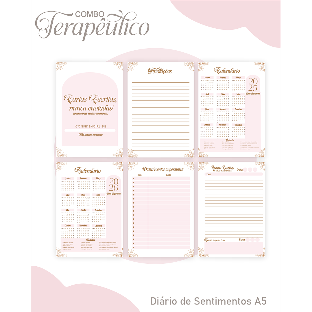 Encadernação Agenda e Diário Terapêutico Rosa Clean 5