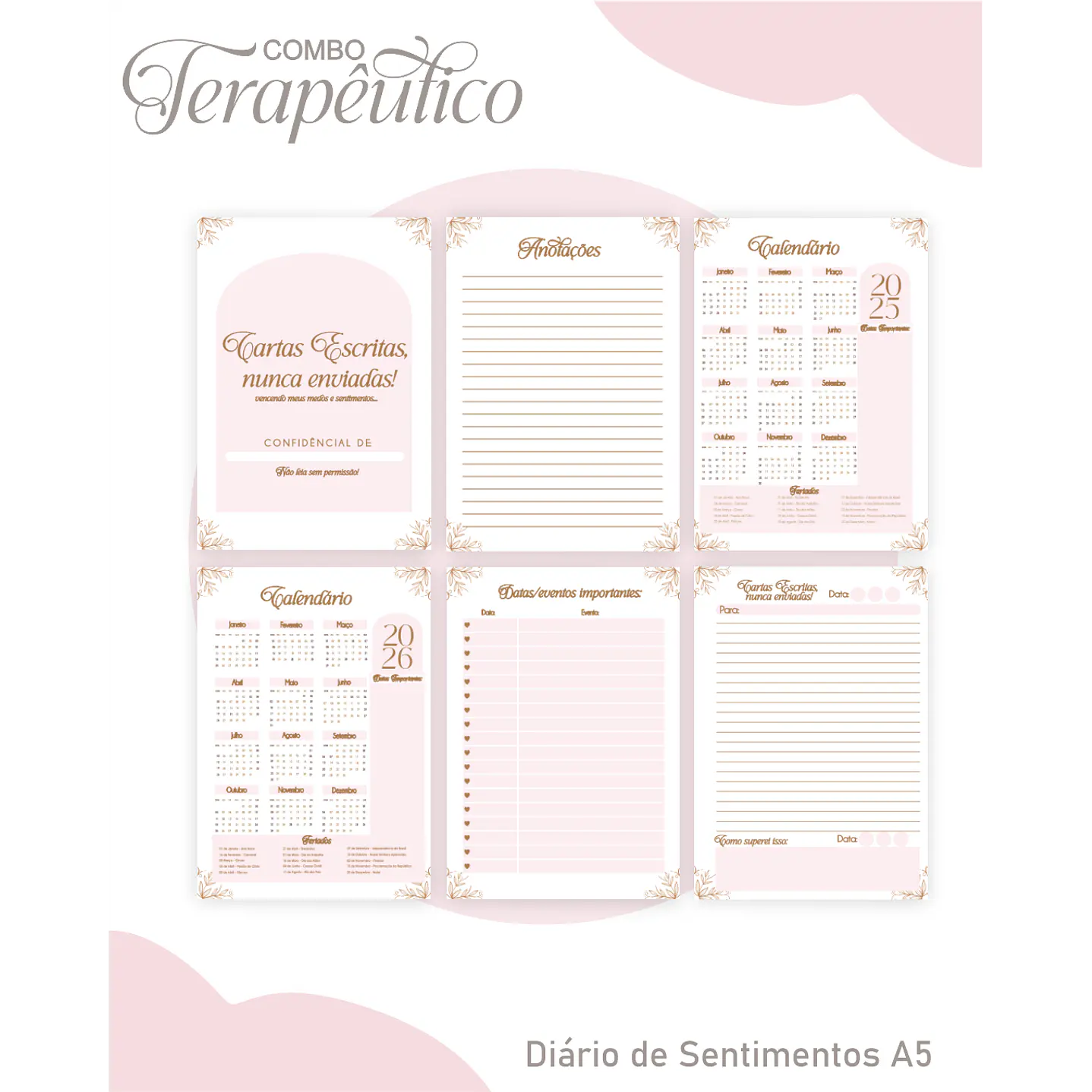 Encadernação Agenda e Diário Terapêutico Rosa Clean 5