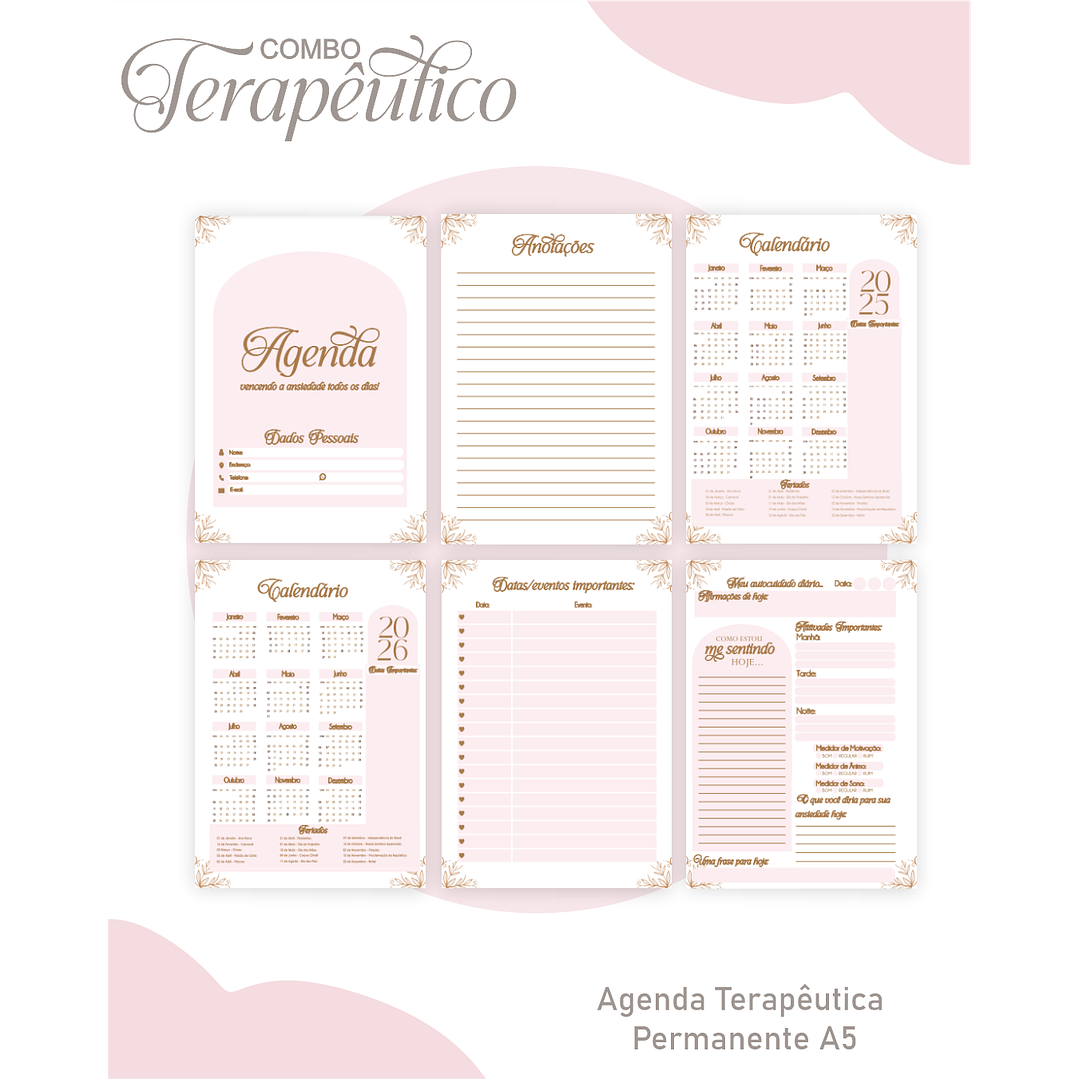 Encadernação Agenda e Diário Terapêutico Rosa Clean 1