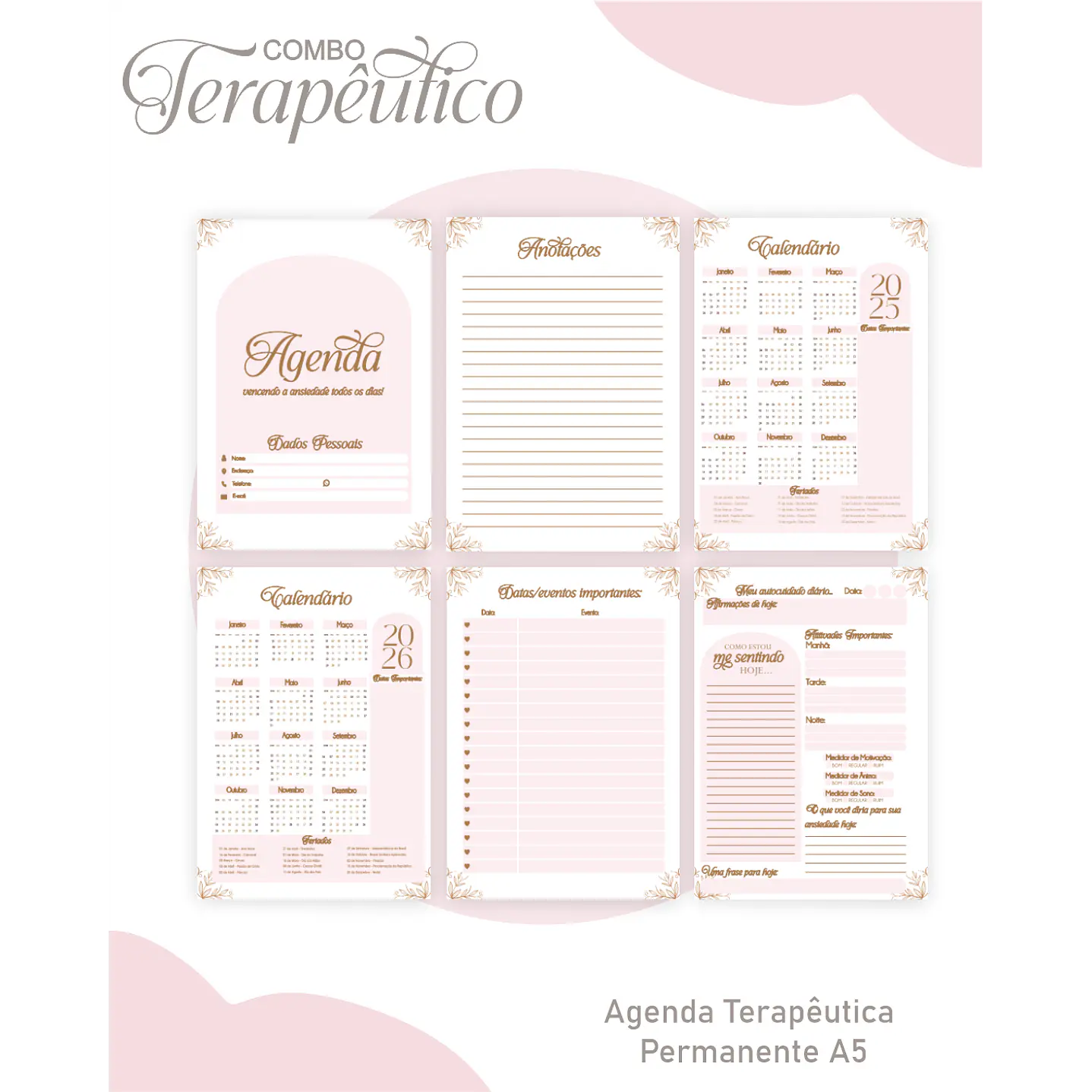 Encadernação Agenda e Diário Terapêutico Rosa Clean 1