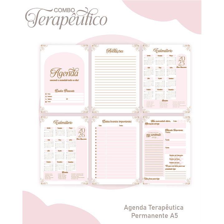 Encadernação Agenda e Diário Terapêutico Rosa Clean 1