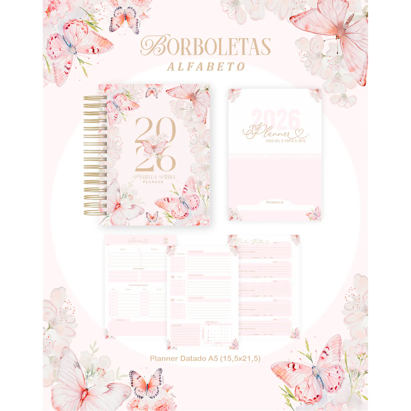 Kit Digital Planners e Agendas 2026 Borboletas Alfabeto 1