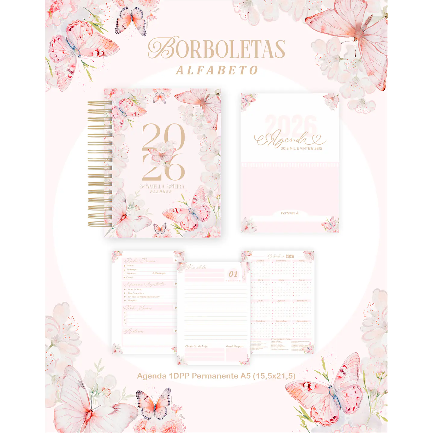 Kit Digital Planners e Agendas 2026 Borboletas Alfabeto 2