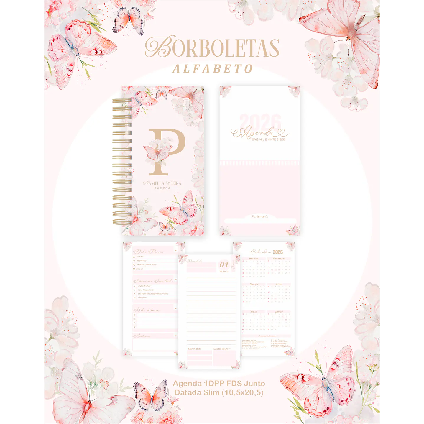 Kit Digital Planners e Agendas 2026 Borboletas Alfabeto 4