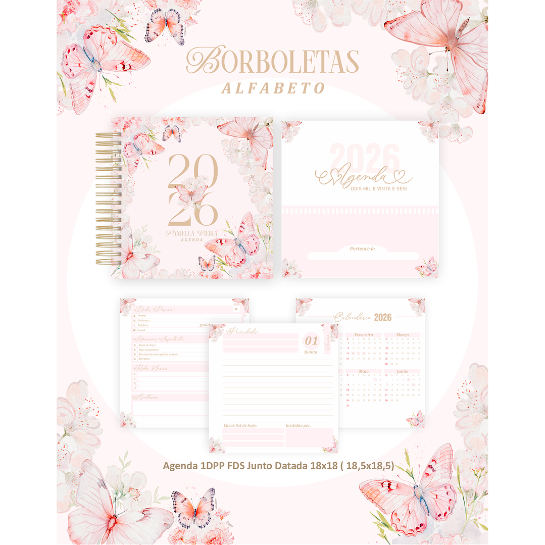 Kit Digital Planners e Agendas 2026 Borboletas Alfabeto 5