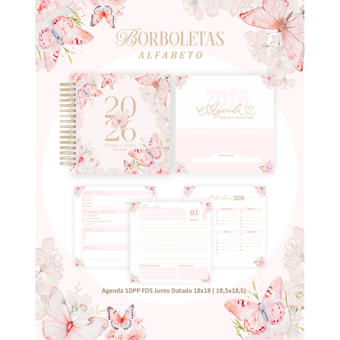 Kit Digital Planners e Agendas 2026 Borboletas Alfabeto 5