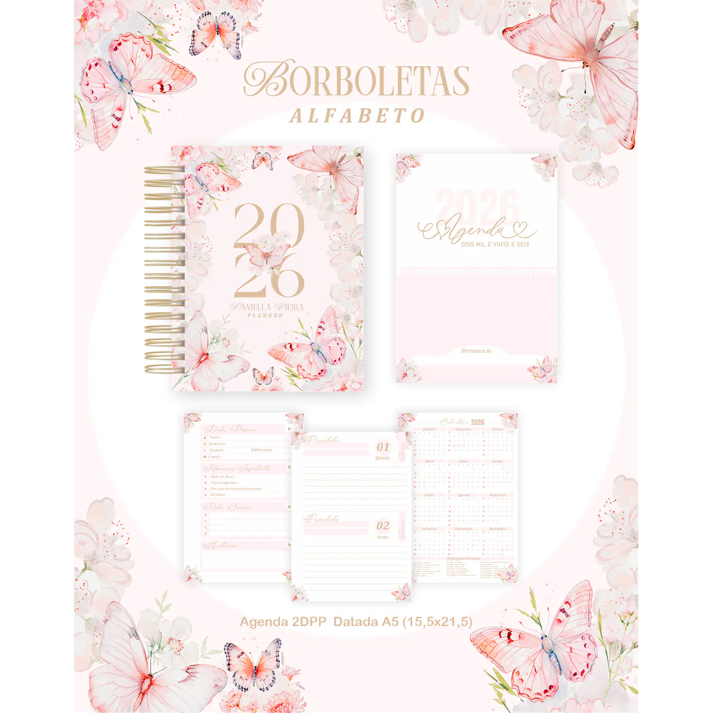 Kit Digital Planners e Agendas 2026 Borboletas Alfabeto 7