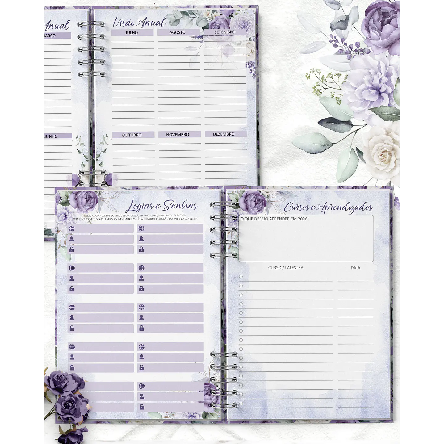 Kit Digital Planner Violeta Lilás 2026  5