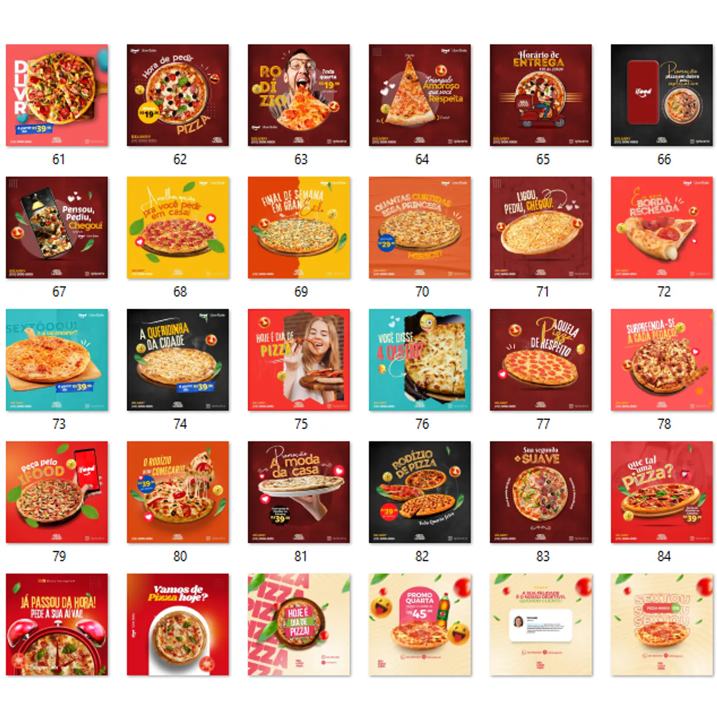 140 Modelos de Artes Canva Editáveis para Pizzarias  13