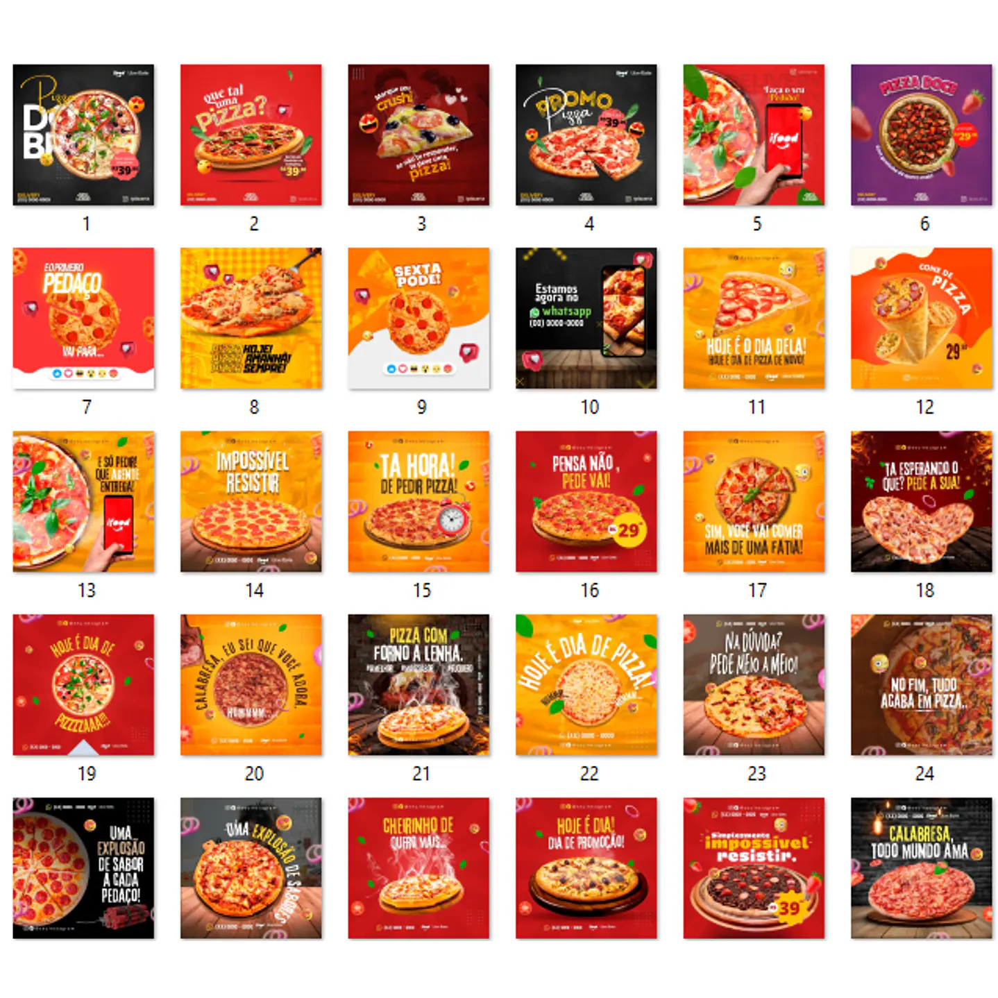 140 Modelos de Artes Canva Editáveis para Pizzarias  14