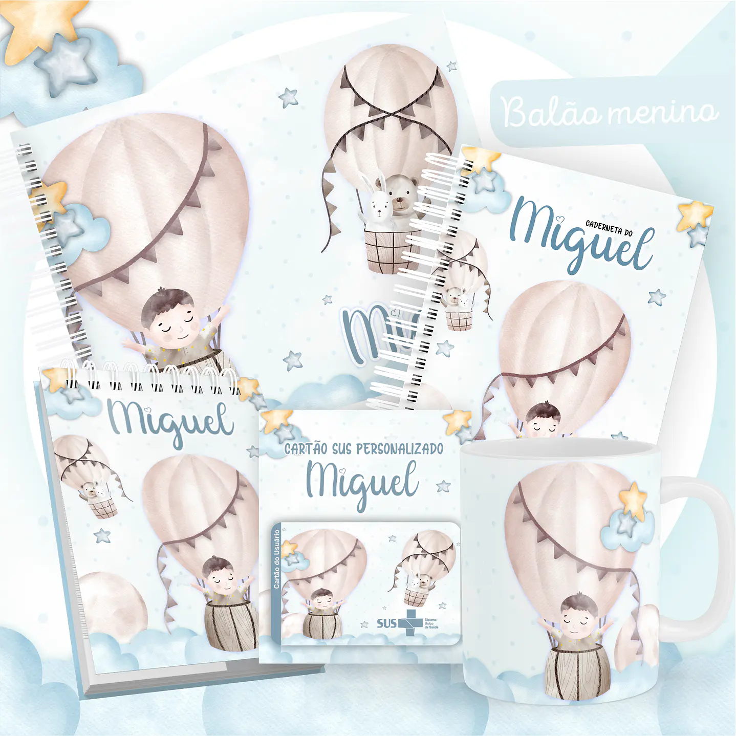 Kit Digital Encadernação Balão Menino Livro do Bebê 1
