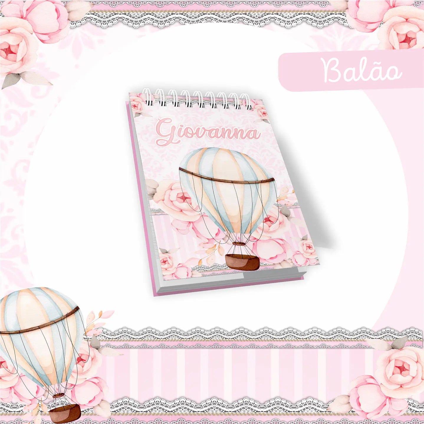 Kit Digital Encadernação Balão Rosa Livro do Bebê  2