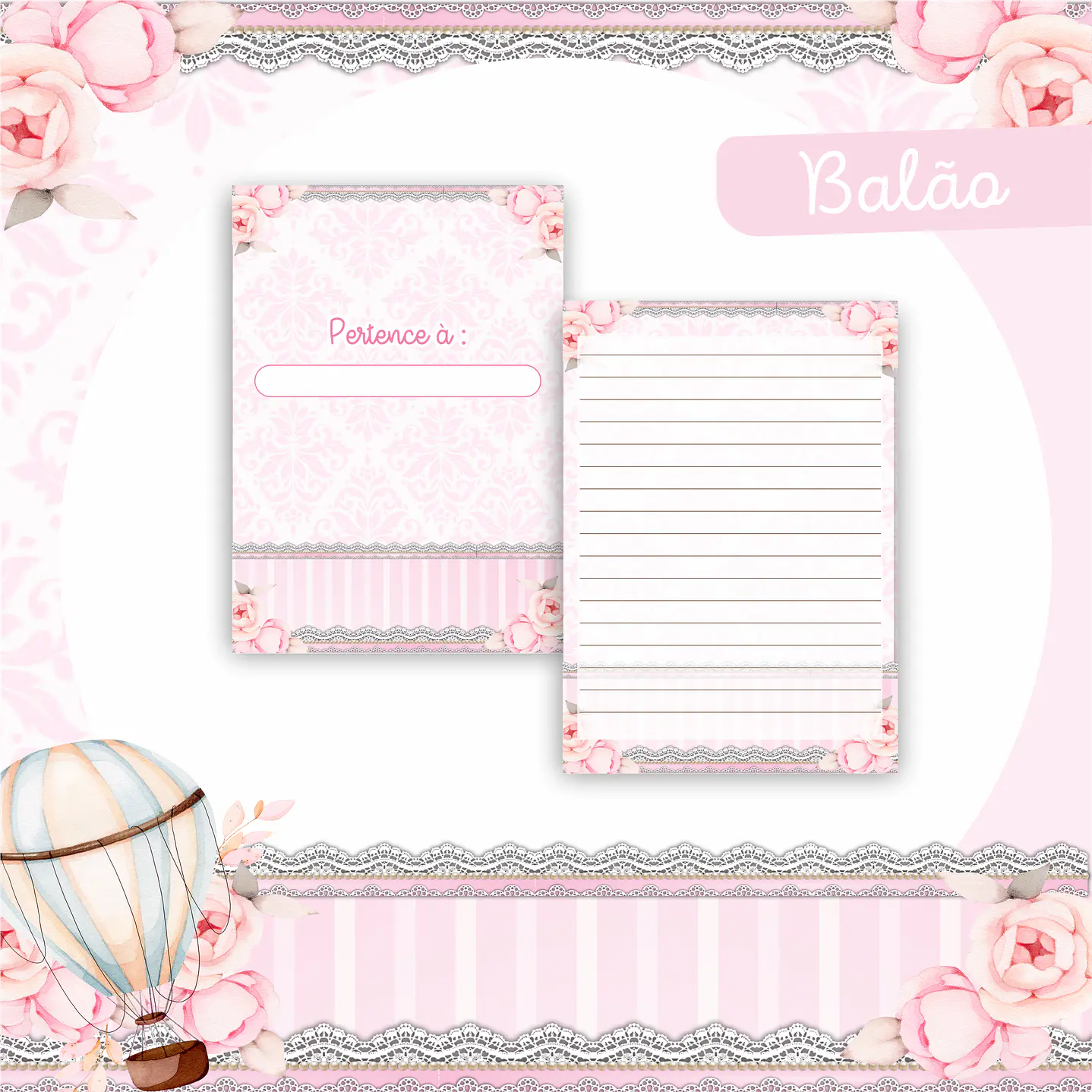 Kit Digital Encadernação Balão Rosa Livro do Bebê  3