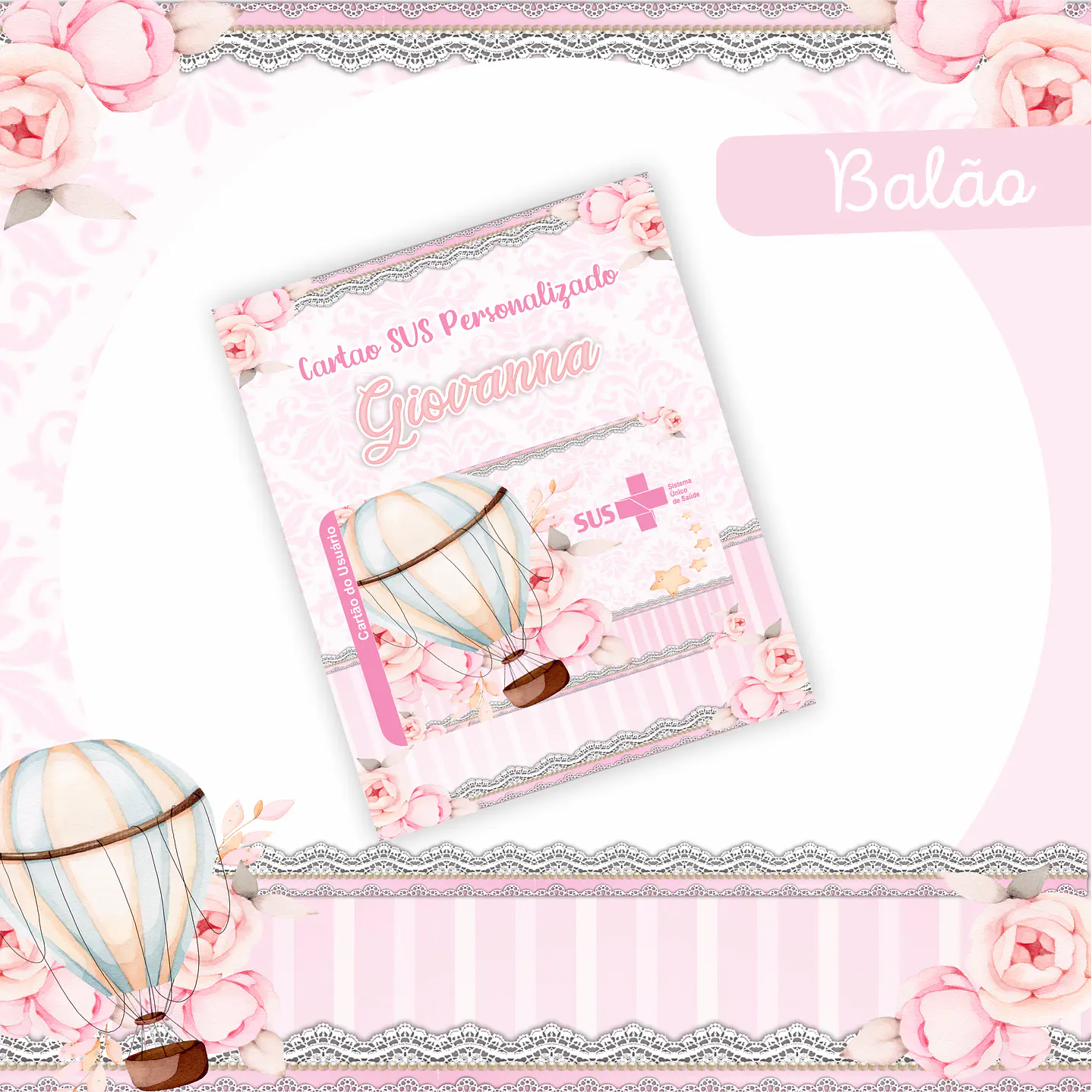 Kit Digital Encadernação Balão Rosa Livro do Bebê  7