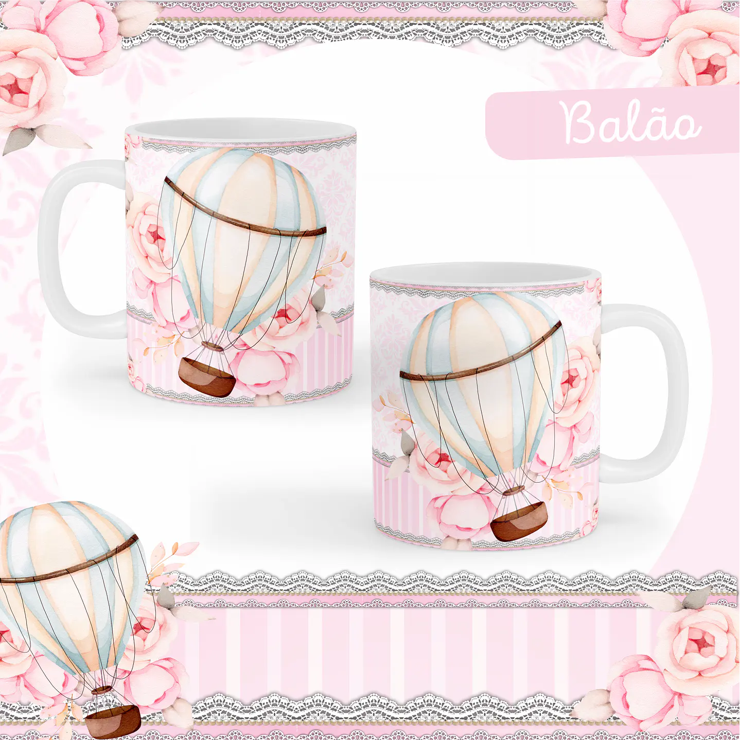 Kit Digital Encadernação Balão Rosa Livro do Bebê  8