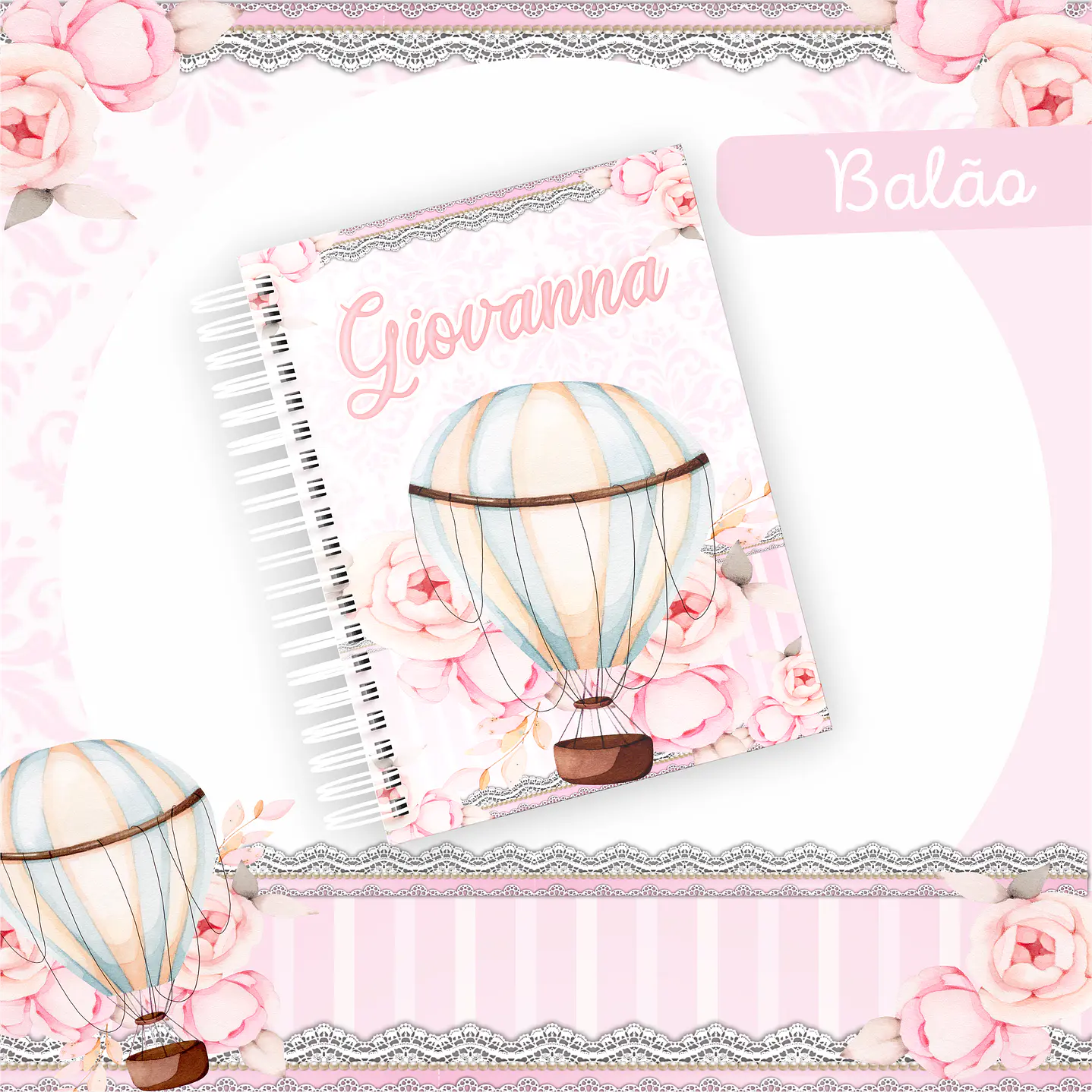 Kit Digital Encadernação Balão Rosa Livro do Bebê  9