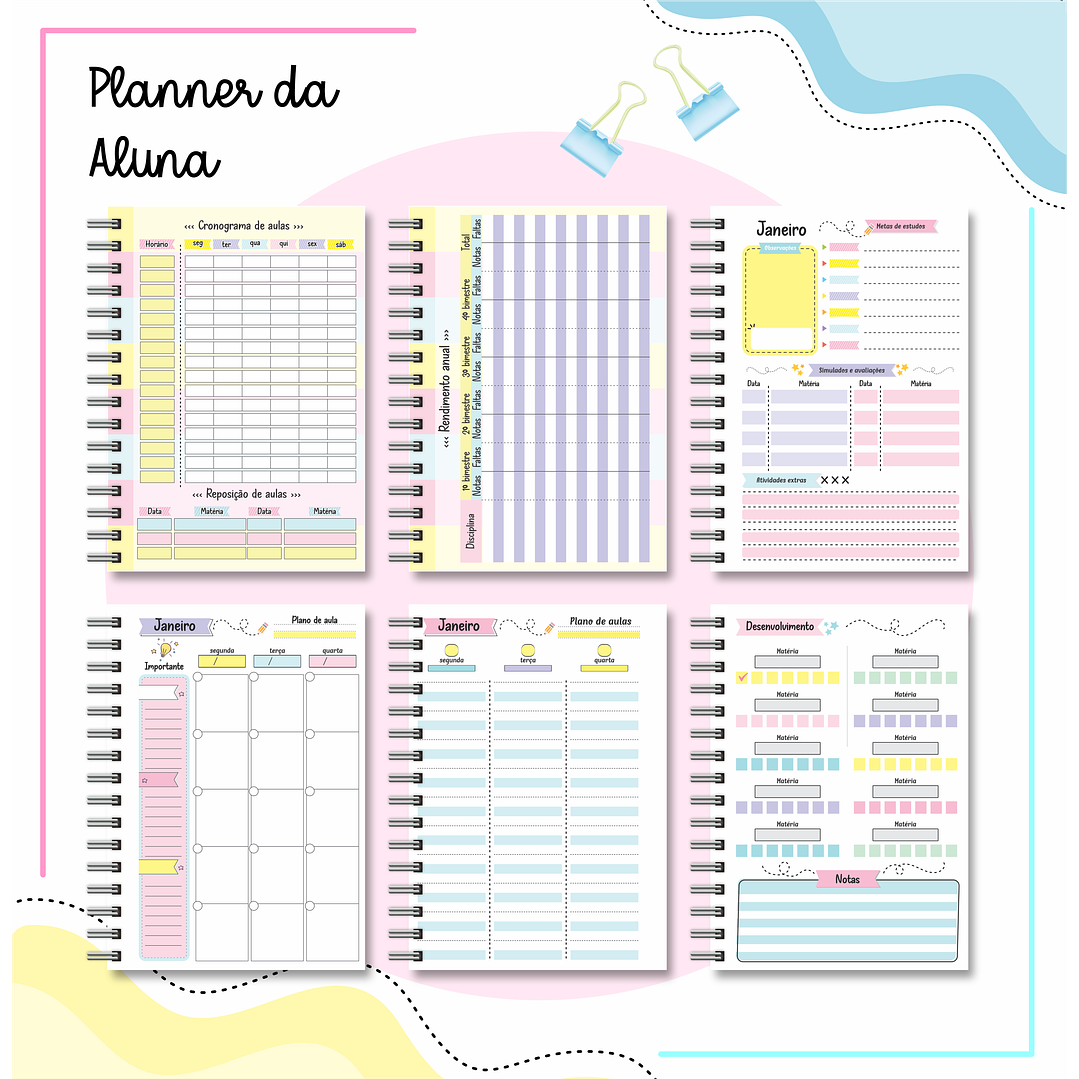 Kit Digital Planner do Estudante Menina 1