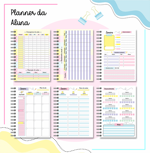 Kit Digital Planner do Estudante Menina