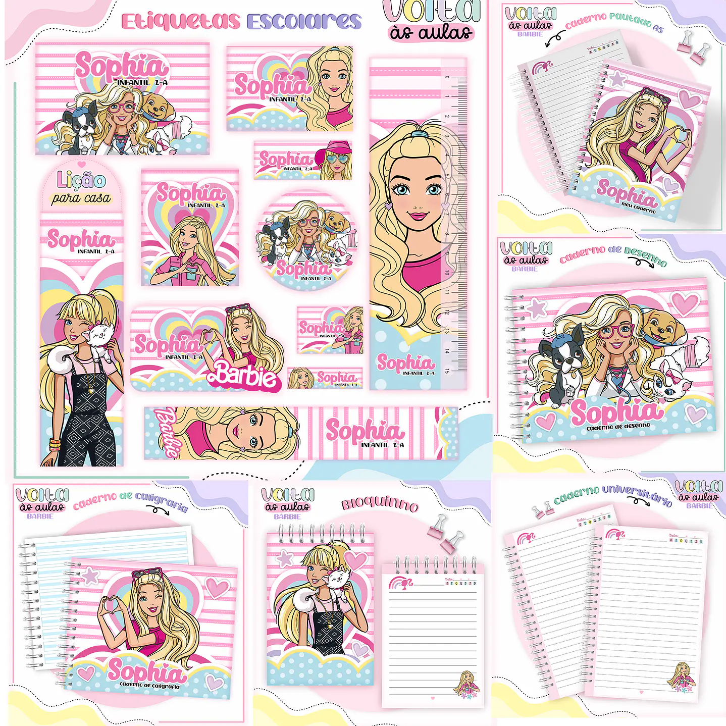 Kit digital arquivo de corte encadernação Barbie – volta às aulas 1