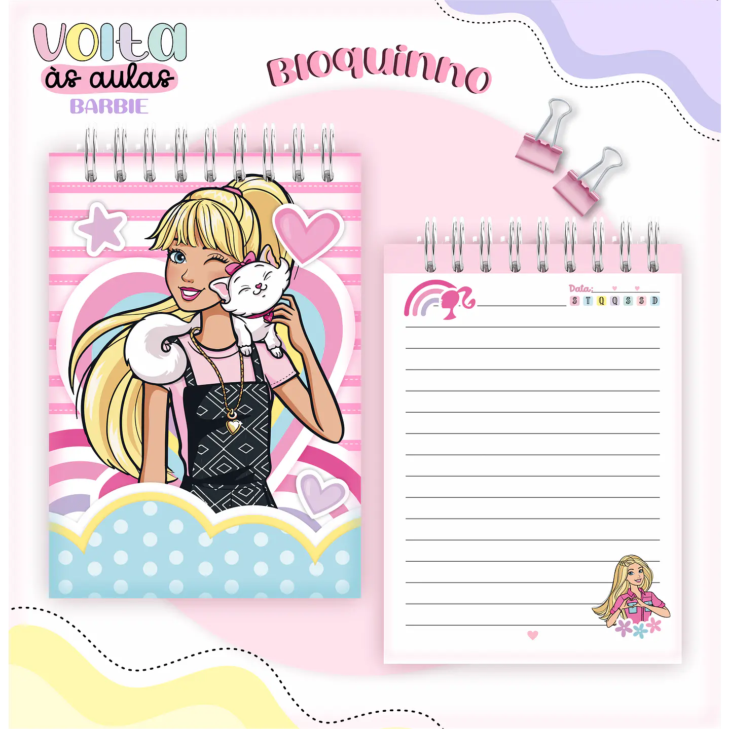 Kit digital arquivo de corte encadernação Barbie – volta às aulas 2
