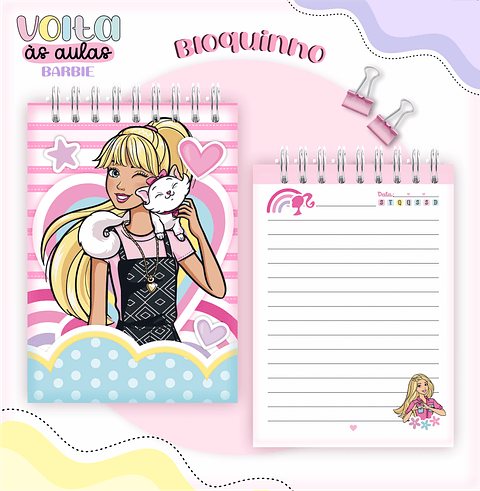 Kit digital arquivo de corte encadernação Barbie – volta às aulas