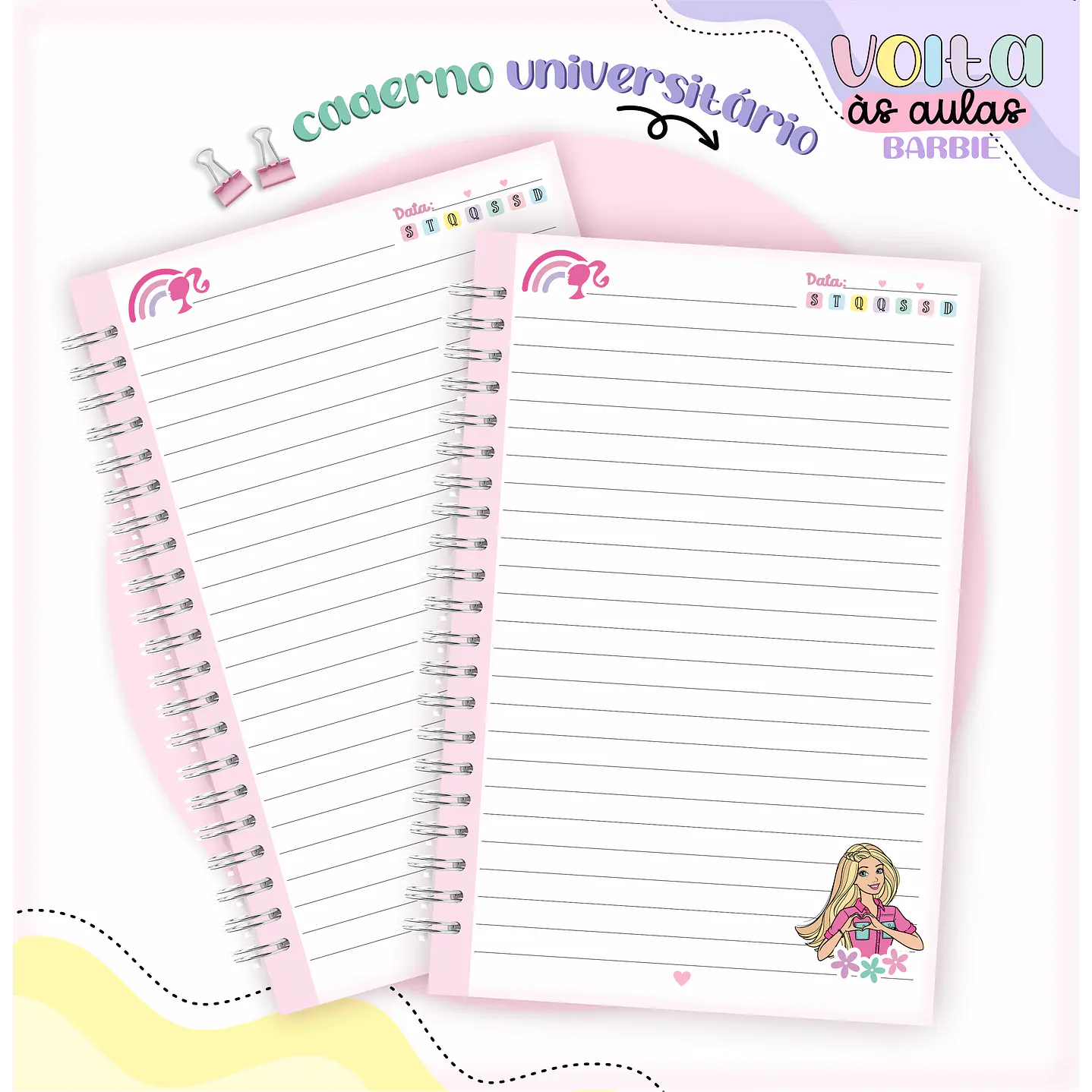Kit digital arquivo de corte encadernação Barbie – volta às aulas 5