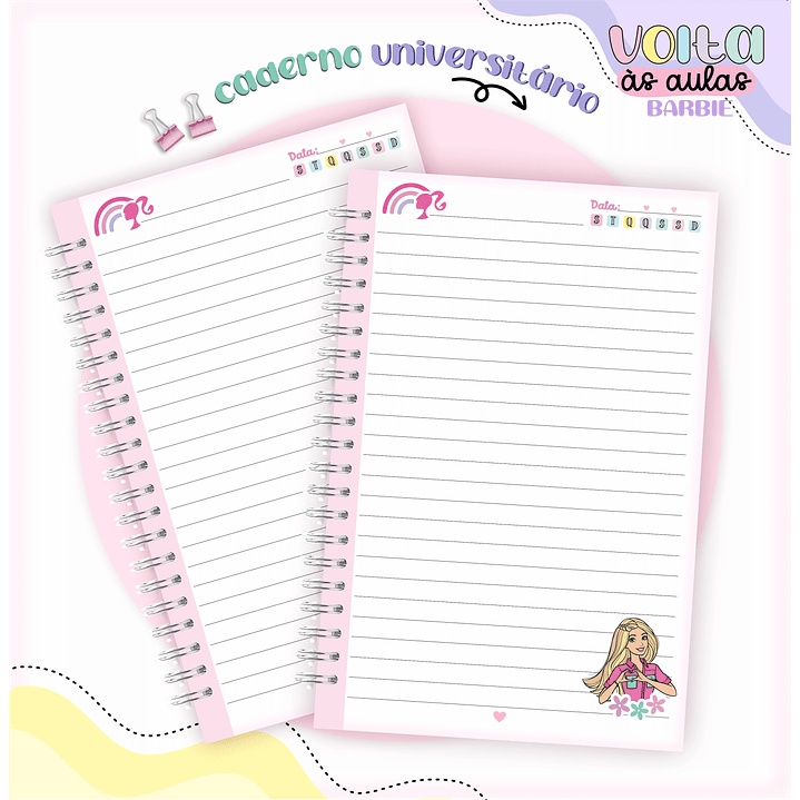 Kit digital arquivo de corte encadernação Barbie – volta às aulas 5