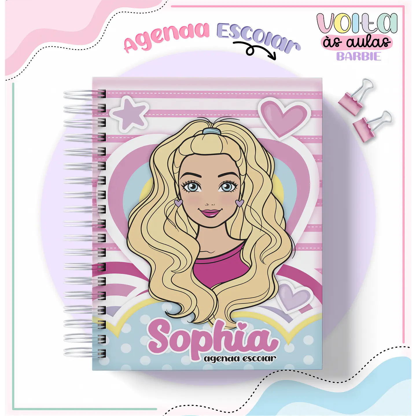 Kit digital arquivo de corte encadernação Barbie – volta às aulas 6