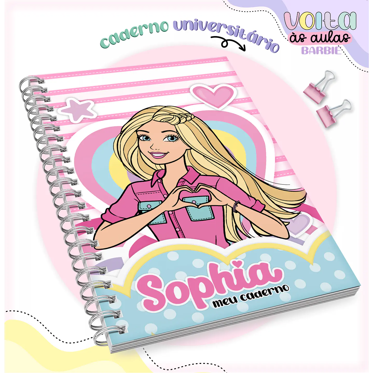 Kit digital arquivo de corte encadernação Barbie – volta às aulas 7