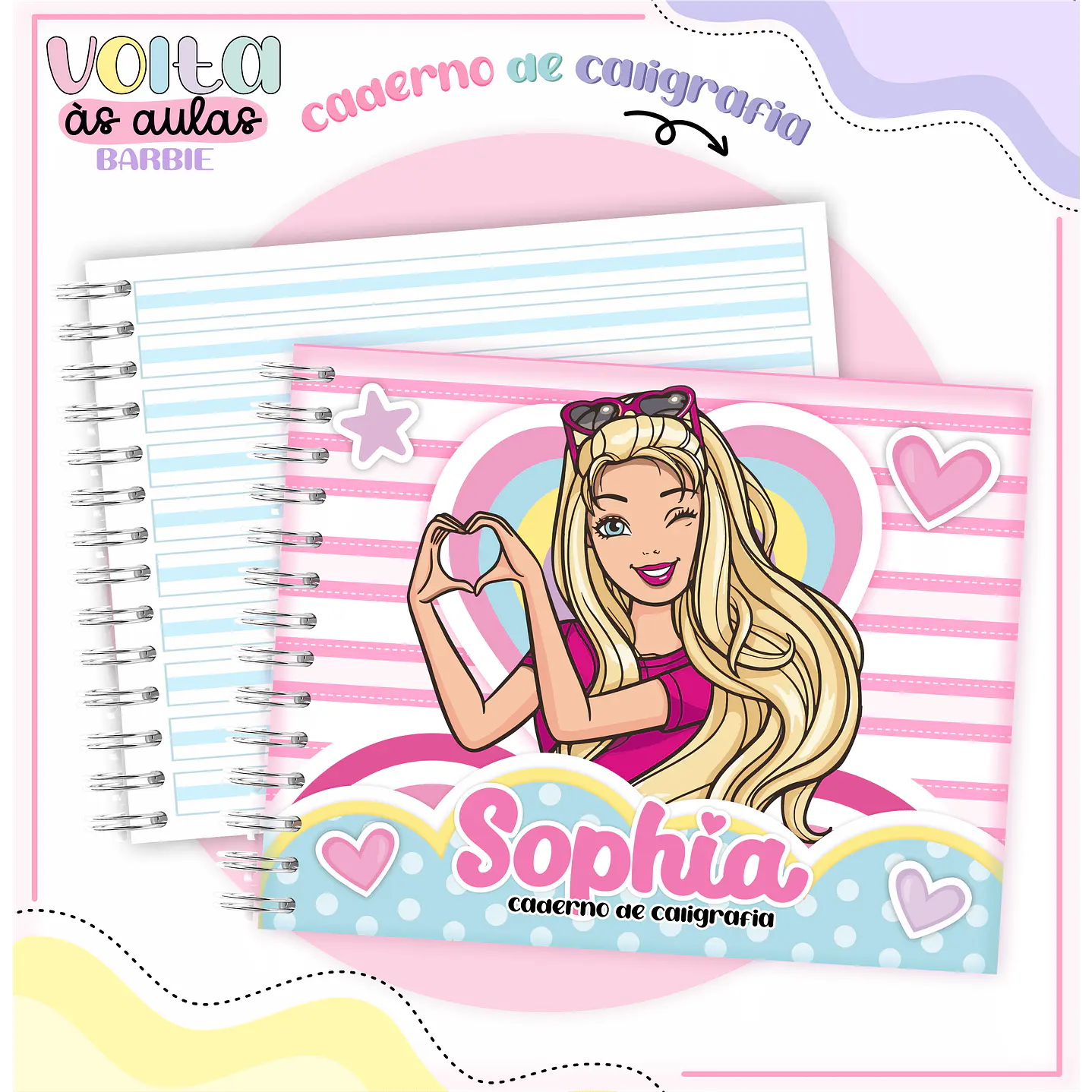 Kit digital arquivo de corte encadernação Barbie – volta às aulas 8