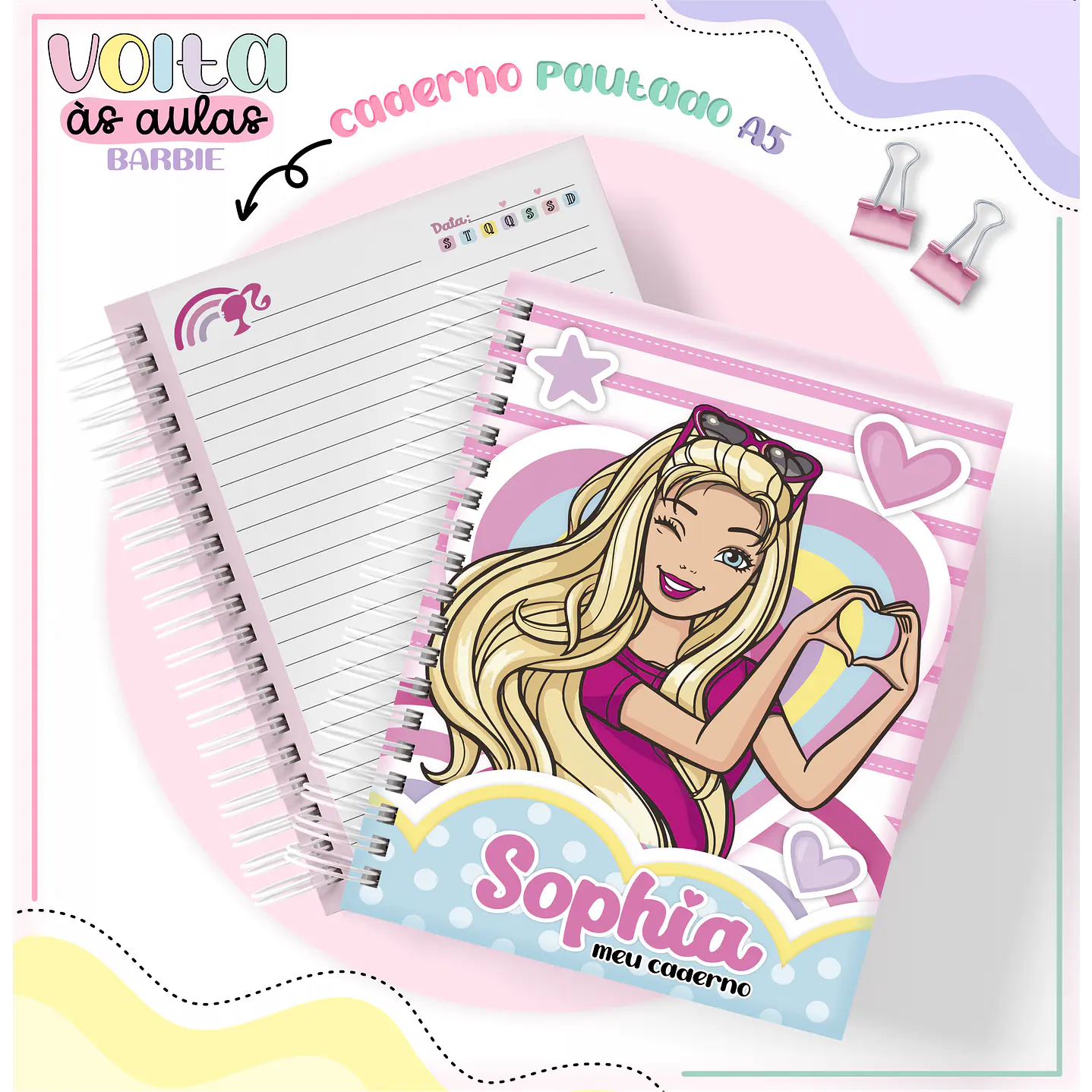 Kit digital arquivo de corte encadernação Barbie – volta às aulas 11