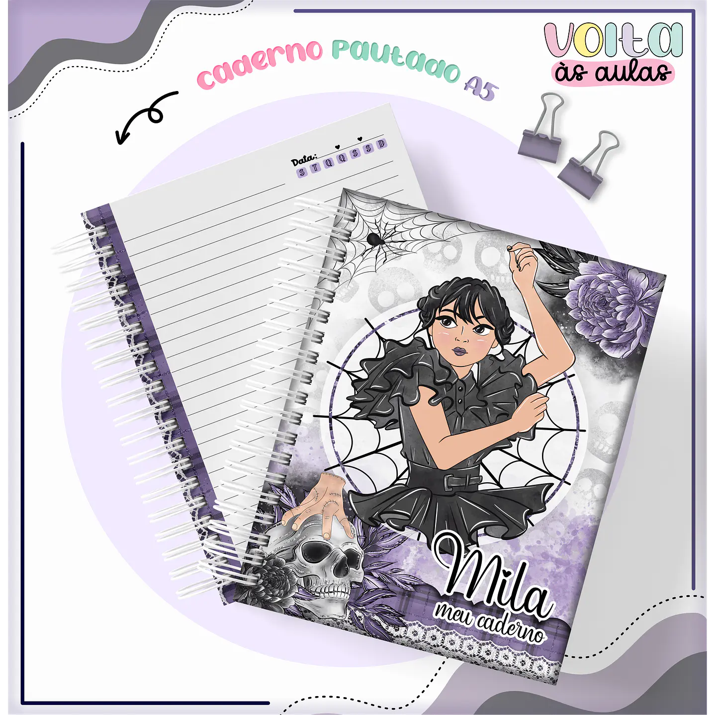 Kit Digital Encadernação Wandinha - Volta às aulas 4