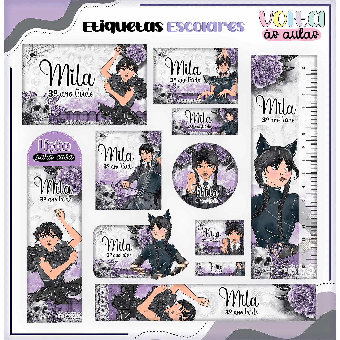 Kit Digital Encadernação Wandinha - Volta às aulas 12