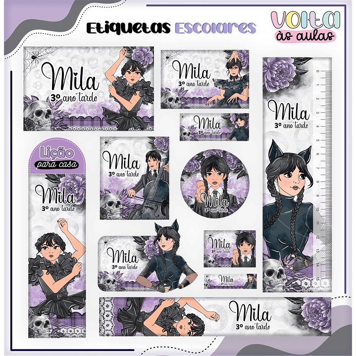 Kit Digital Encadernação Wandinha - Volta às aulas 12