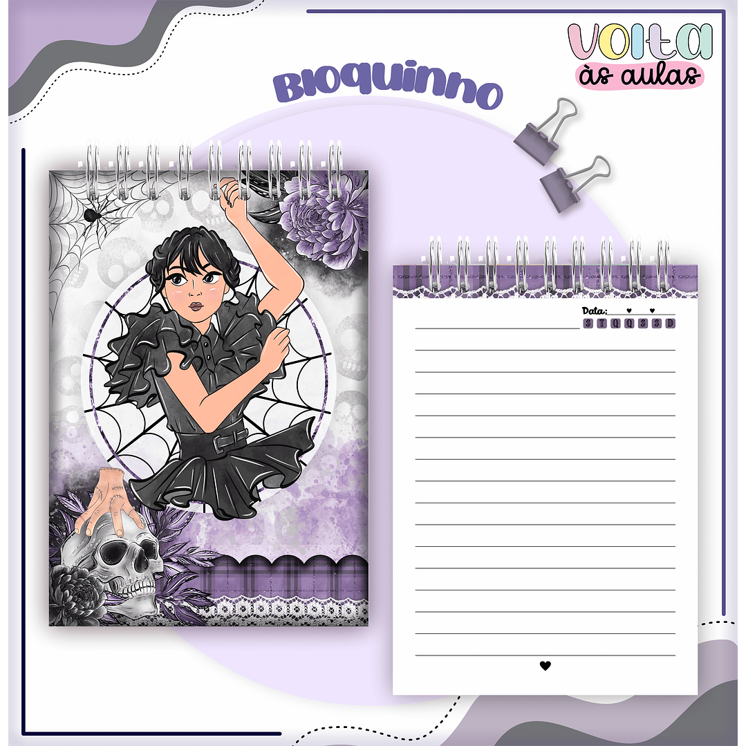 Kit Digital Encadernação Wandinha - Volta às aulas 13