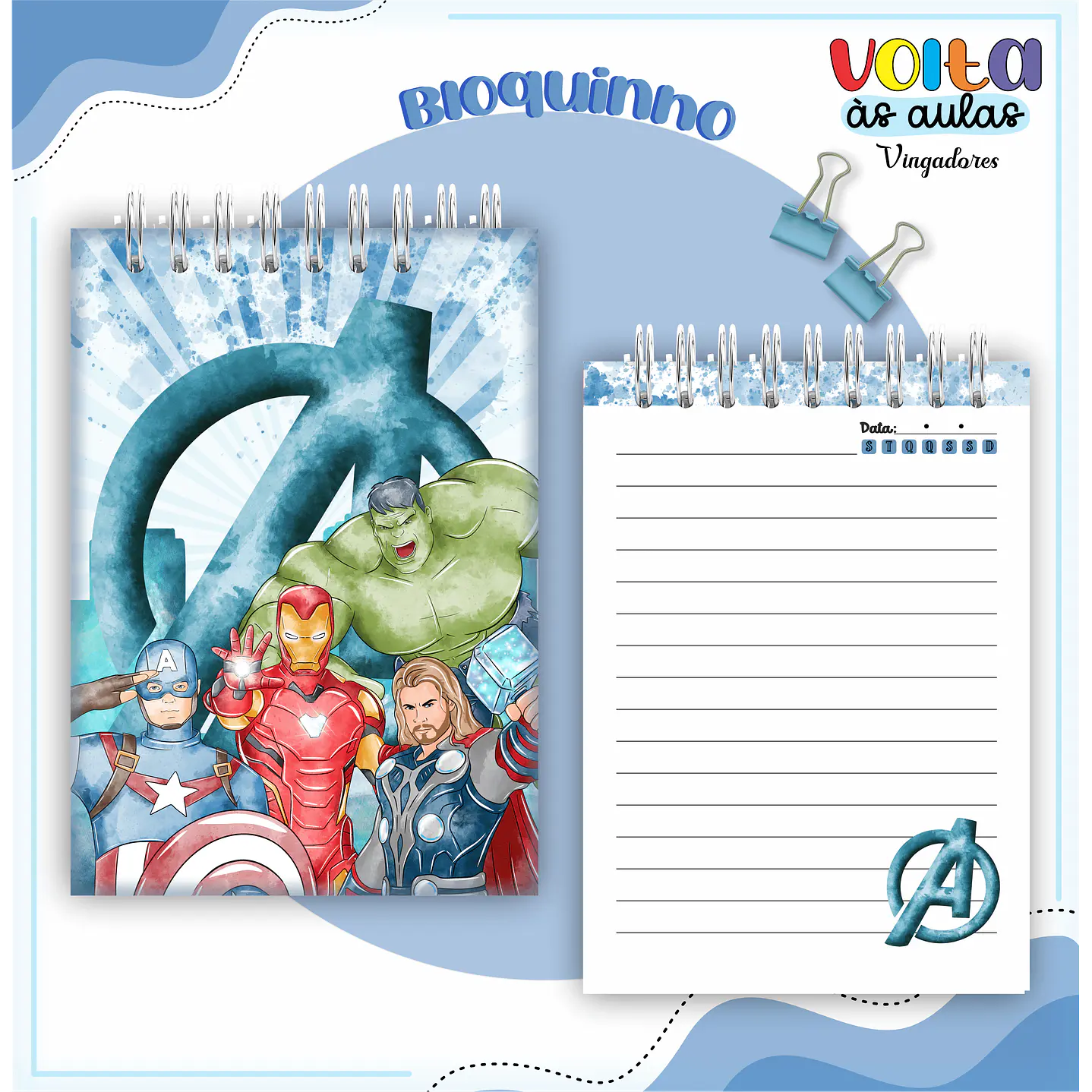 Kit digital Encadernação Vingadores - Volta às aulas 5