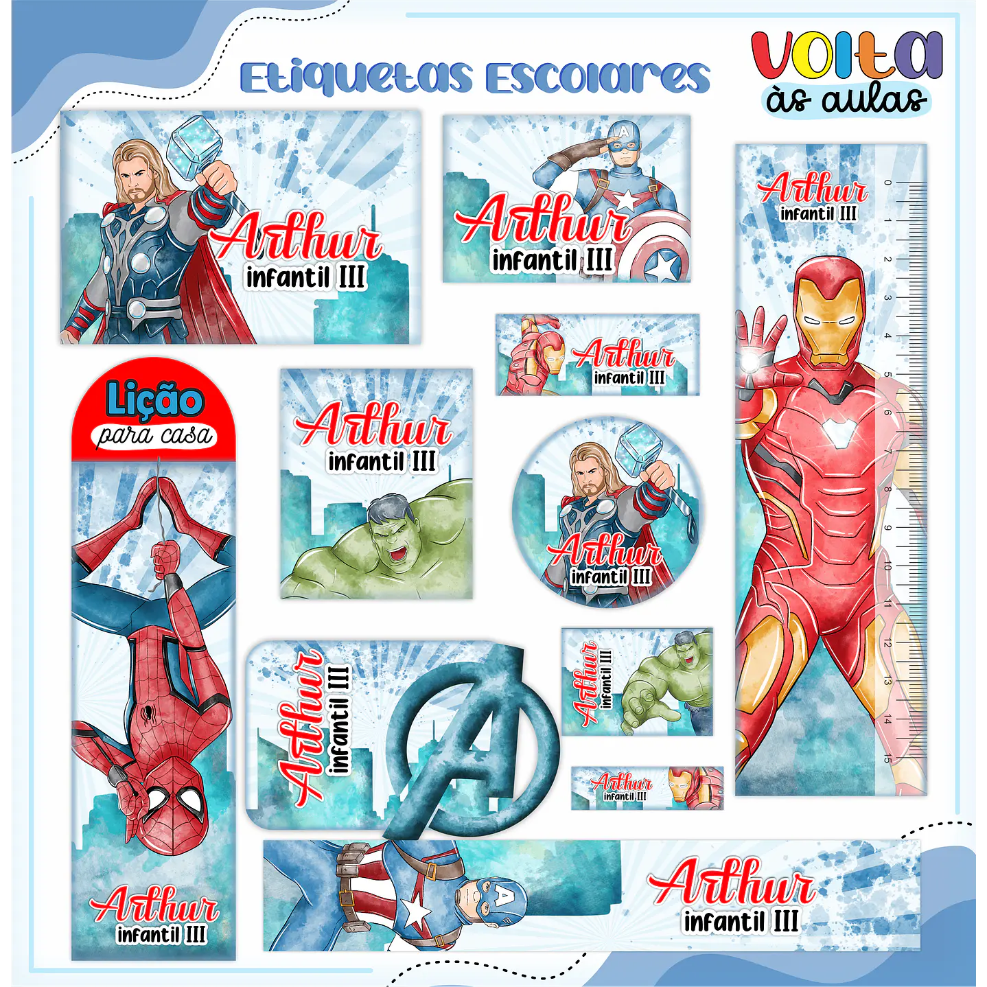 Kit digital Encadernação Vingadores - Volta às aulas 11