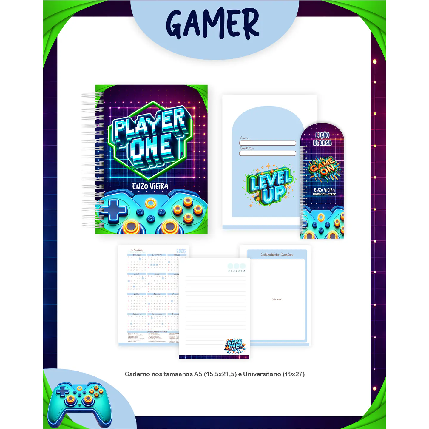 Kit Digital Encadernação Gamer - Volta às Aulas 3