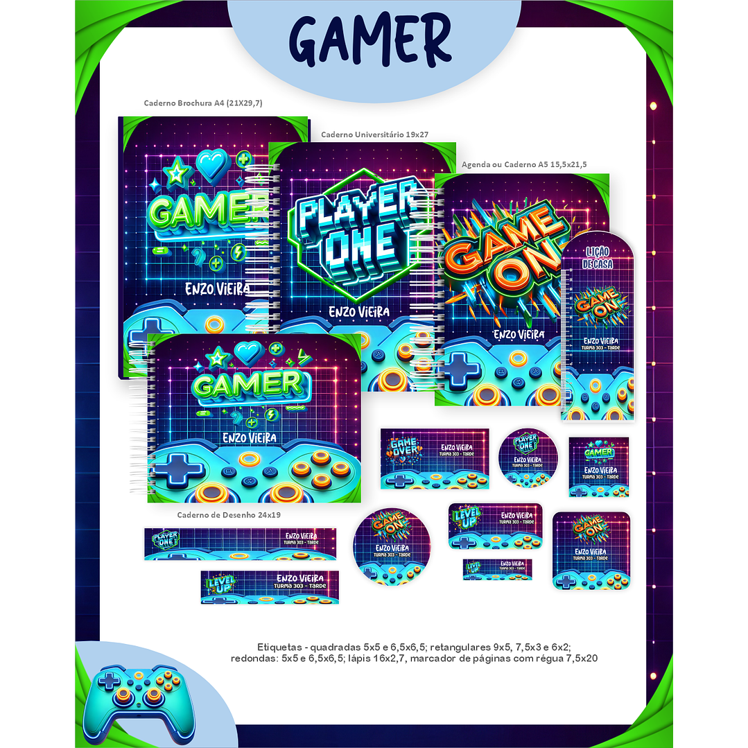 Kit Digital Encadernação Gamer - Volta às Aulas 2