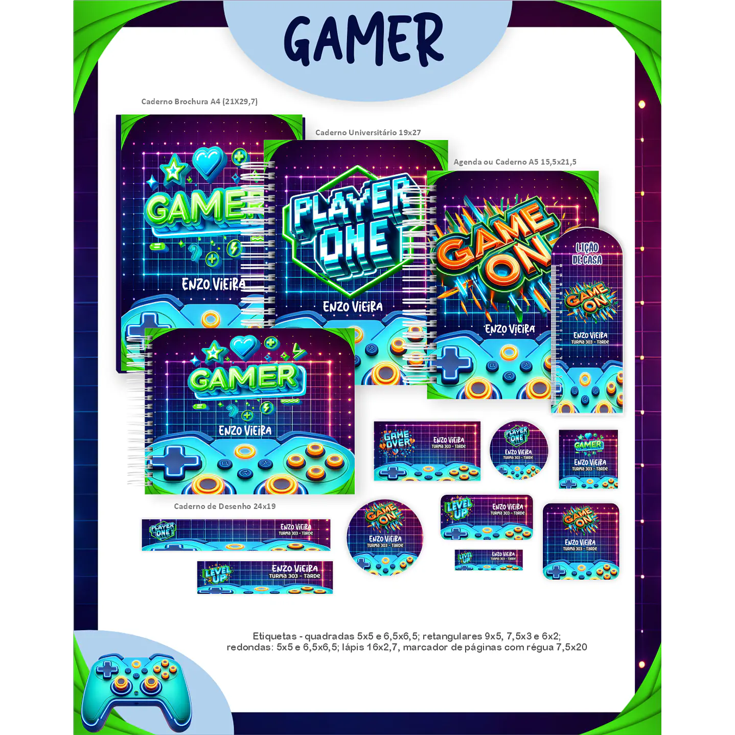 Kit Digital Encadernação Gamer - Volta às Aulas 2