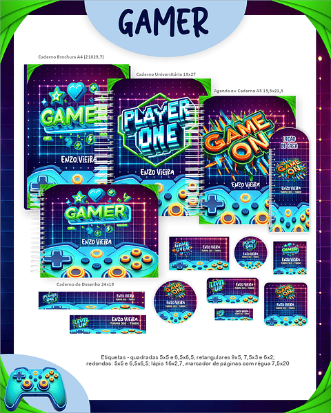 Kit Digital Encadernação Gamer - Volta às Aulas