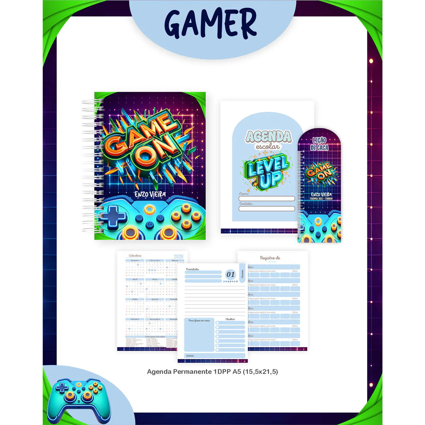 Kit Digital Encadernação Gamer - Volta às Aulas 4
