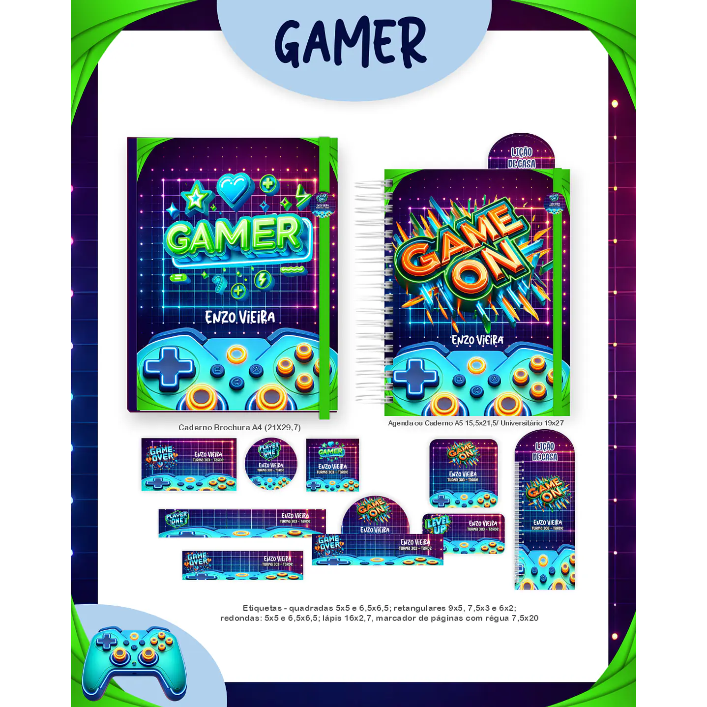 Kit Digital Encadernação Gamer - Volta às Aulas 5