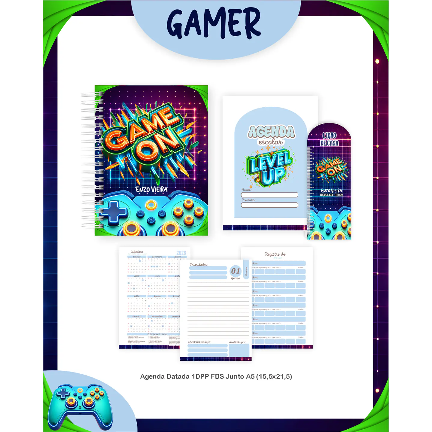 Kit Digital Encadernação Gamer - Volta às Aulas 6