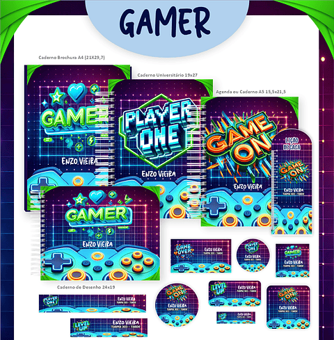 Kit Digital Encadernação Gamer - Volta às Aulas