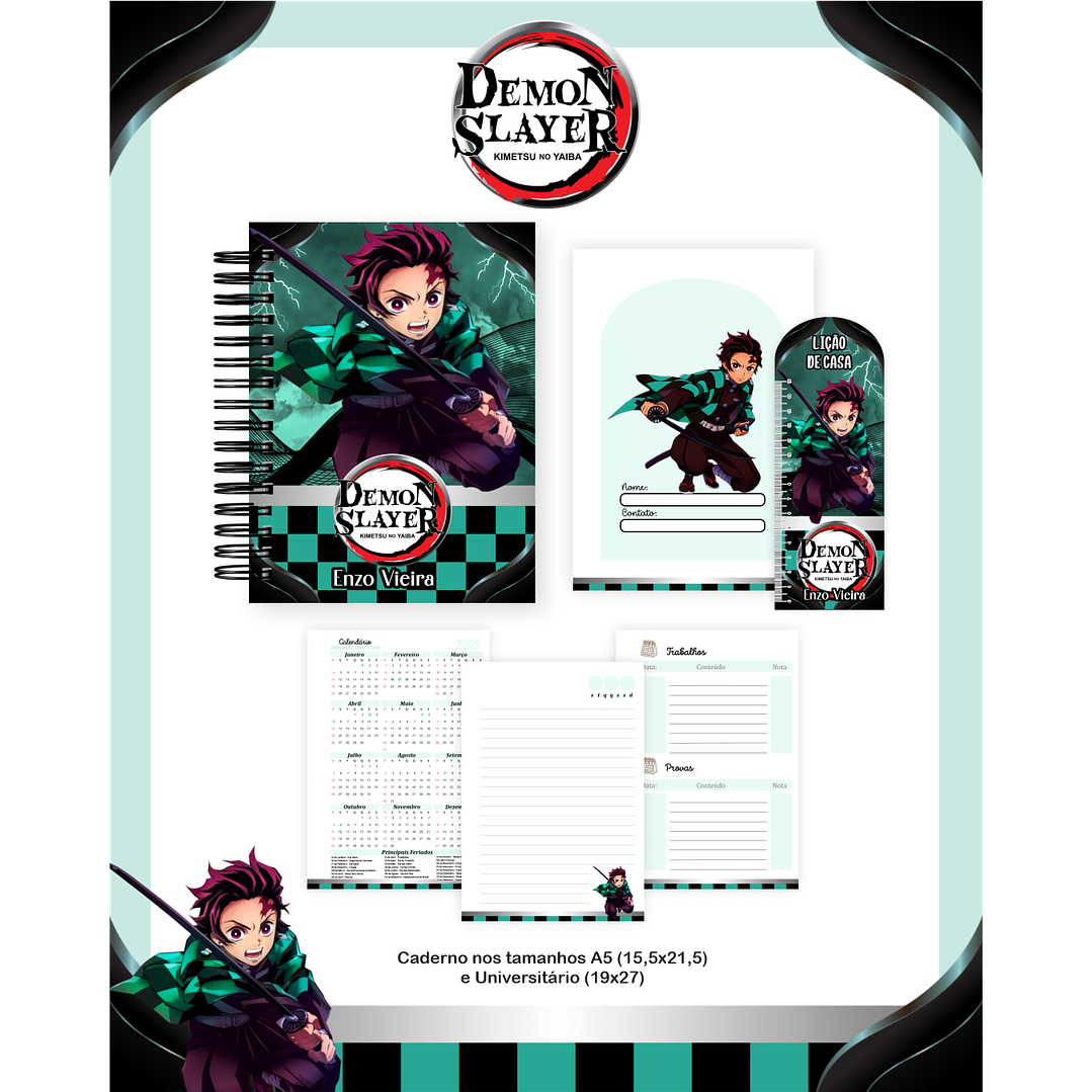 Kit Digital Encadernação Demon Slayer - Volta às Aulas 2