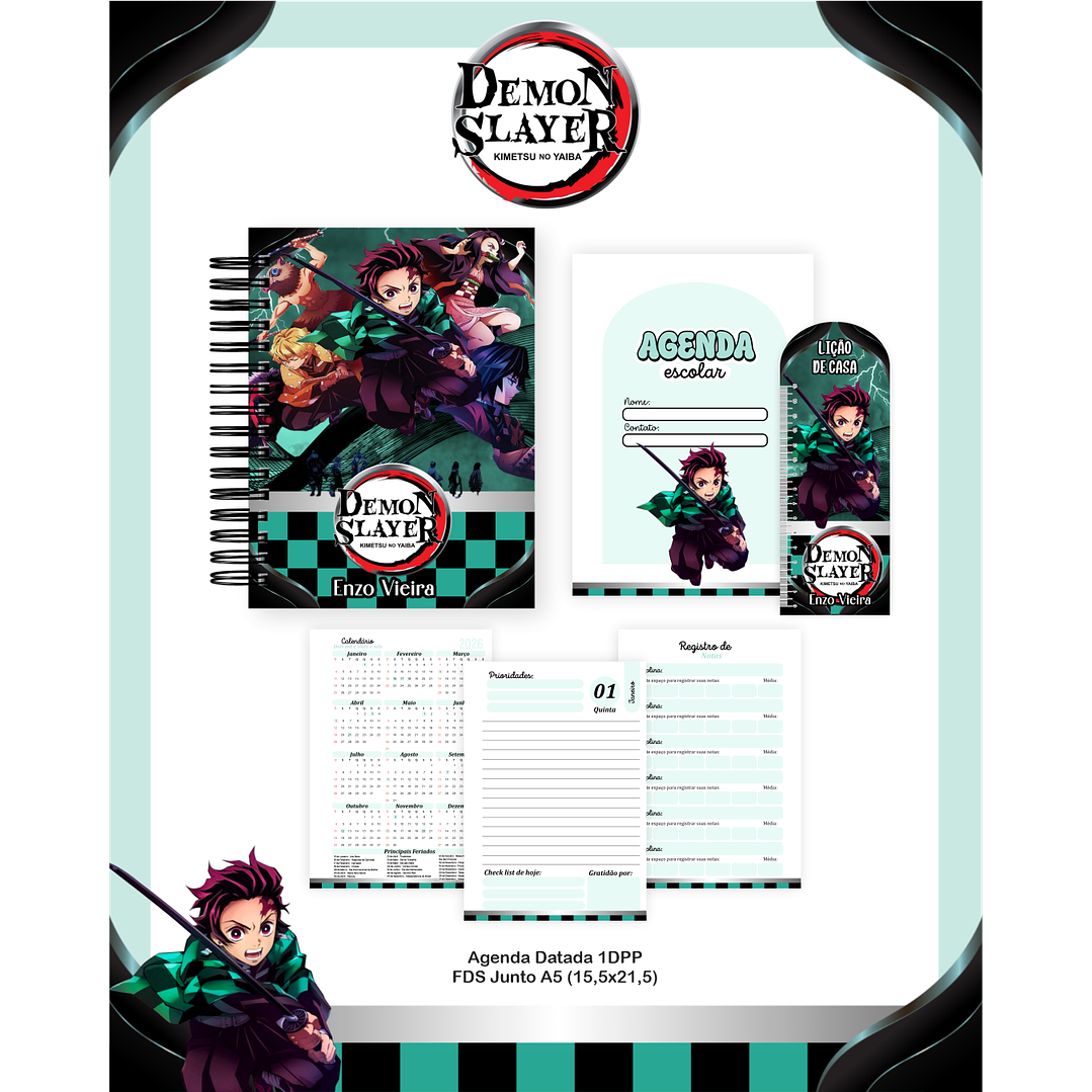 Kit Digital Encadernação Demon Slayer - Volta às Aulas 3
