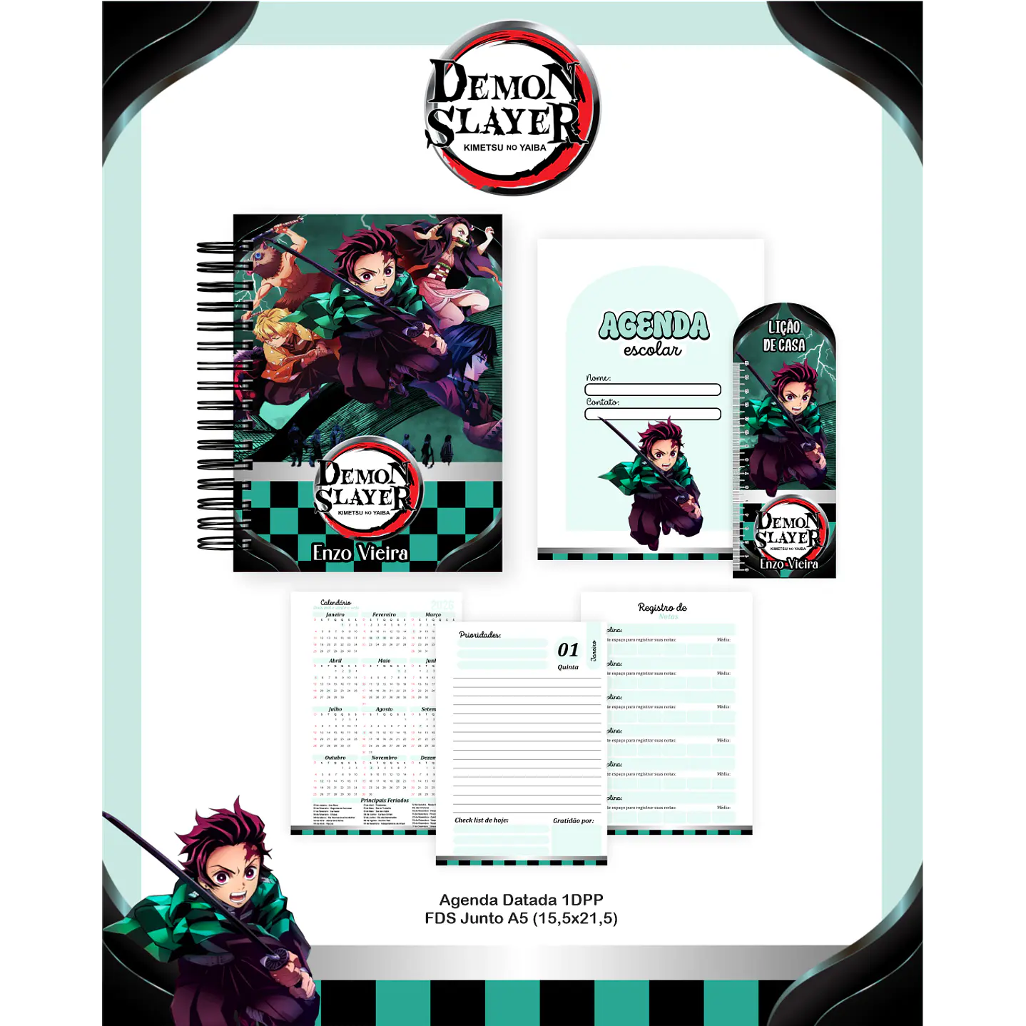 Kit Digital Encadernação Demon Slayer - Volta às Aulas 3